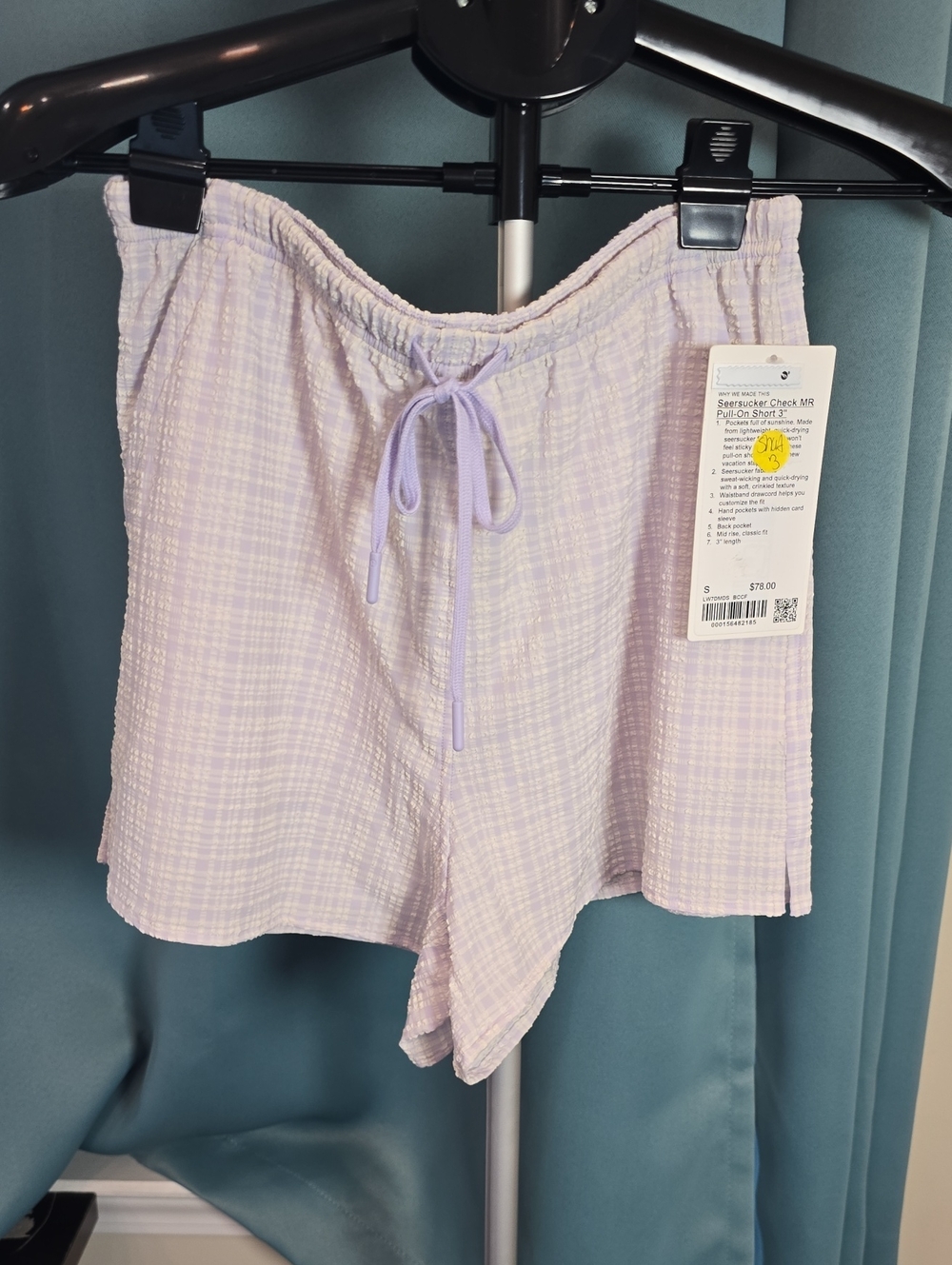 lululemon Seersucker Check MR Pull-on Short 3" NWT